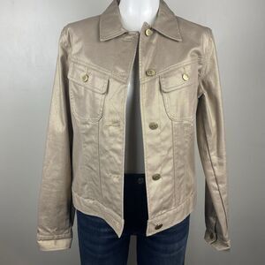 Ralph Lauren Jeans Co Jacket Women Medium Metallic Gold Tan Denim Button Up